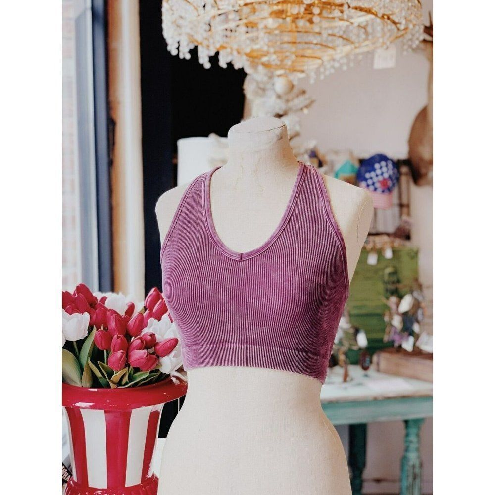 Zenana Not Your Basic Racerback Cropped Tank Top in Eggplant NTW-6128X - Picture 4 of 8